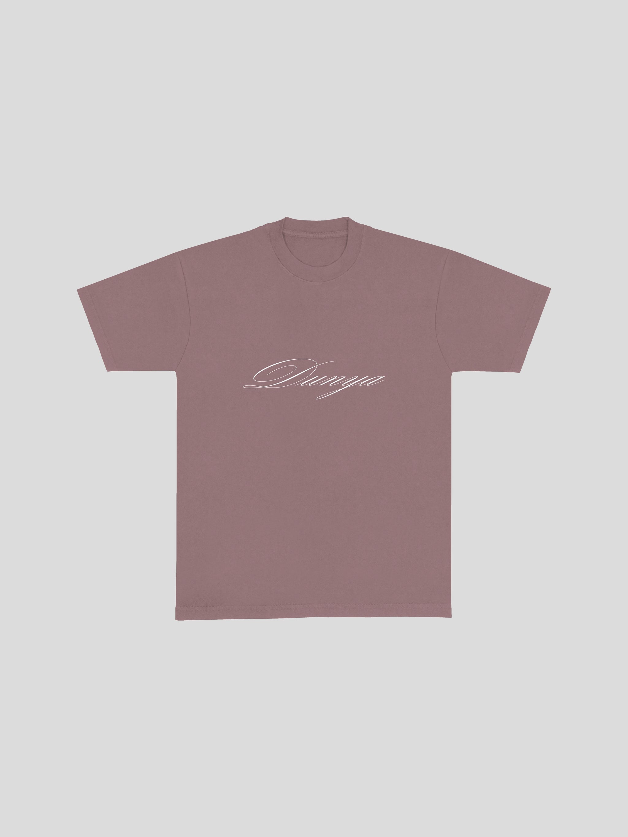 Dunya Script T-Shirt – Blush (Front) — muslim street wear, msw (islamic, modest, unisex, y2k)