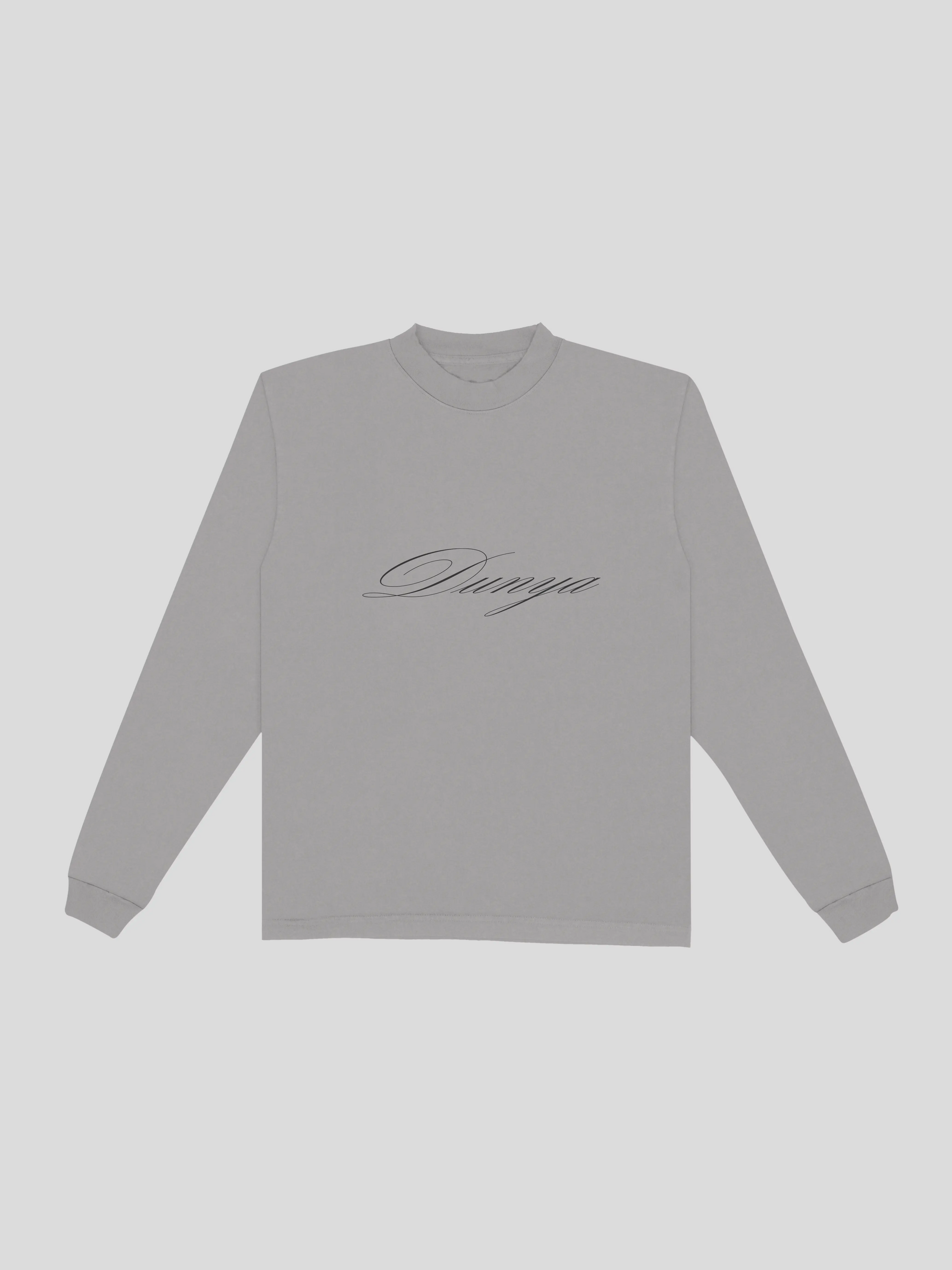 Dunya Script Long Sleeve – Fawn (Front) — muslim street wear, msw (islamic, modest, unisex, y2k)