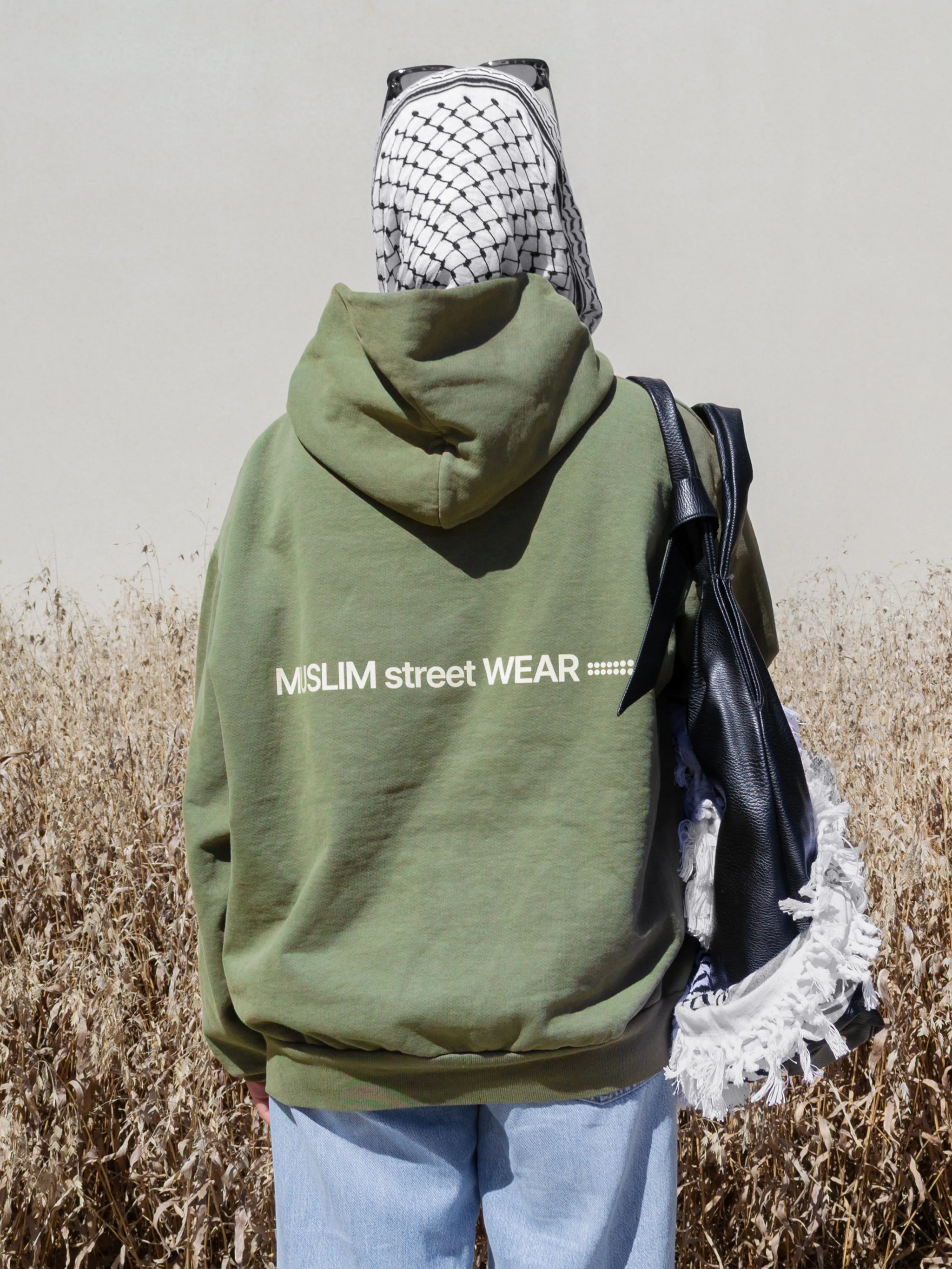 Spellout Uniform Boxy Hoodie – Mud, Ink, Black (On Body) — muslim street wear, msw (islamic, modest, unisex, y2k)