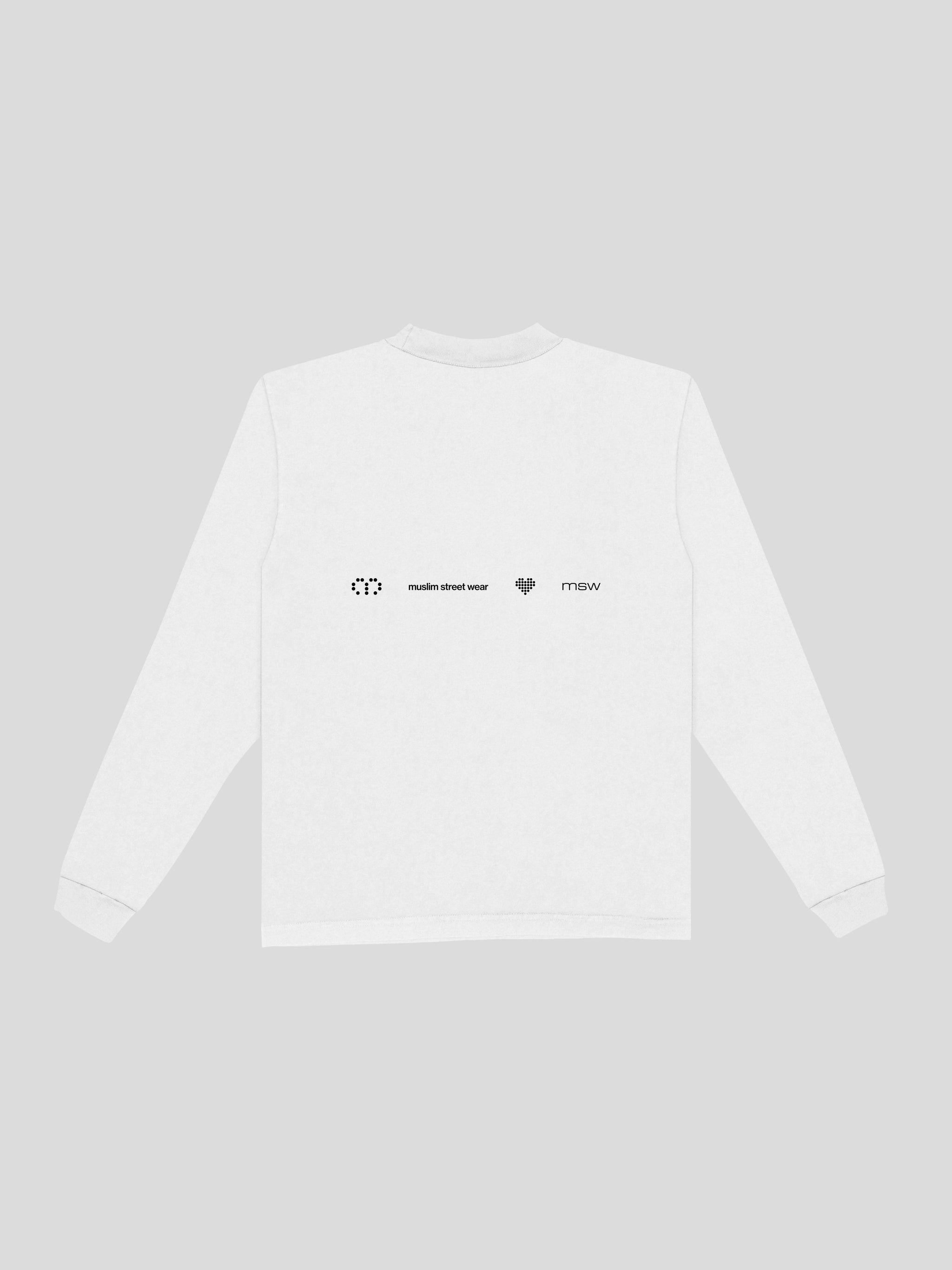 I love muslim street wear long sleeve – White (Back) — muslim street wear, msw (islamic, modest, unisex, y2k)