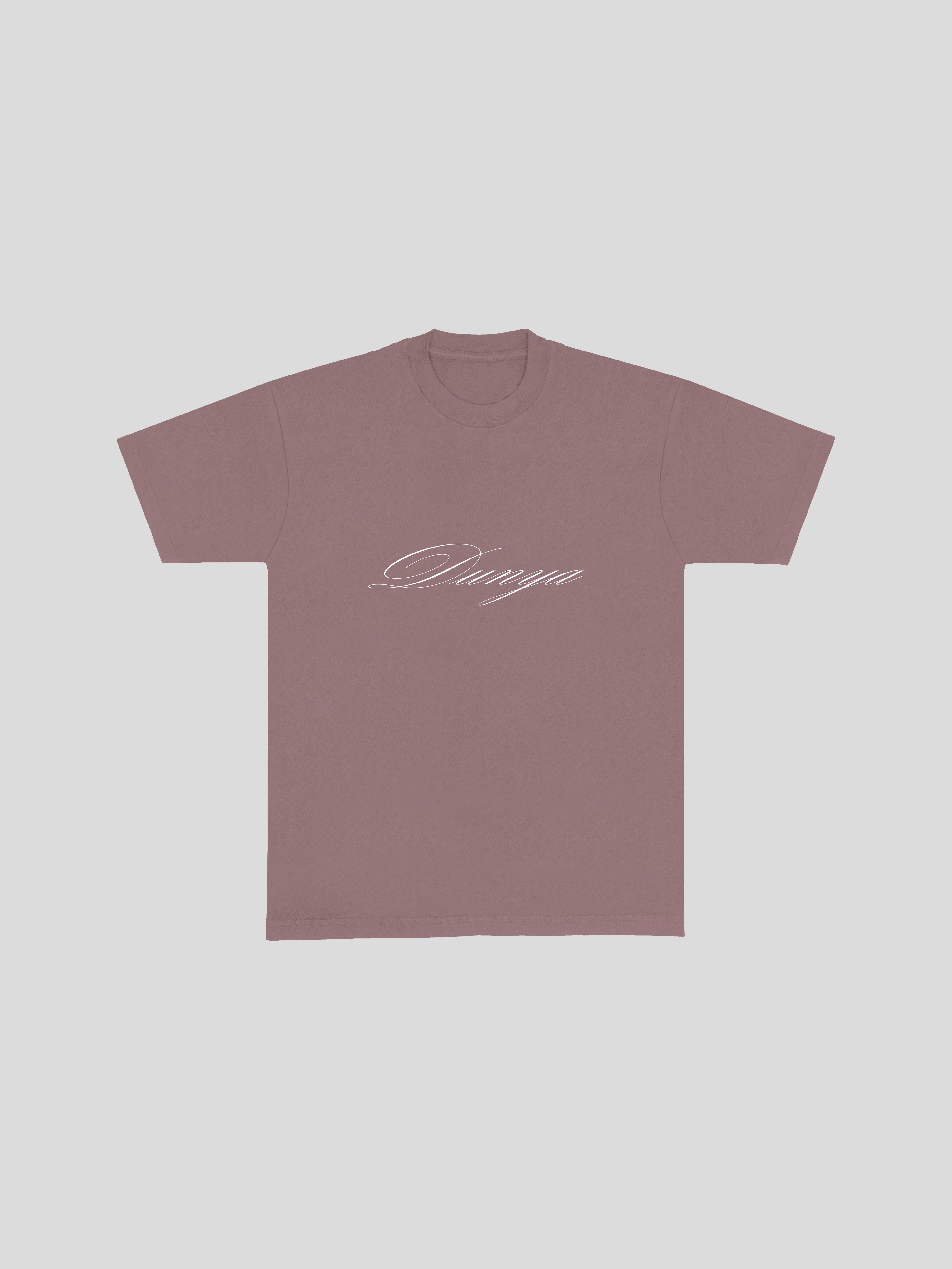 Dunya Script T-Shirt – Blush (Front) — muslim street wear, msw (islamic, modest, unisex, y2k)