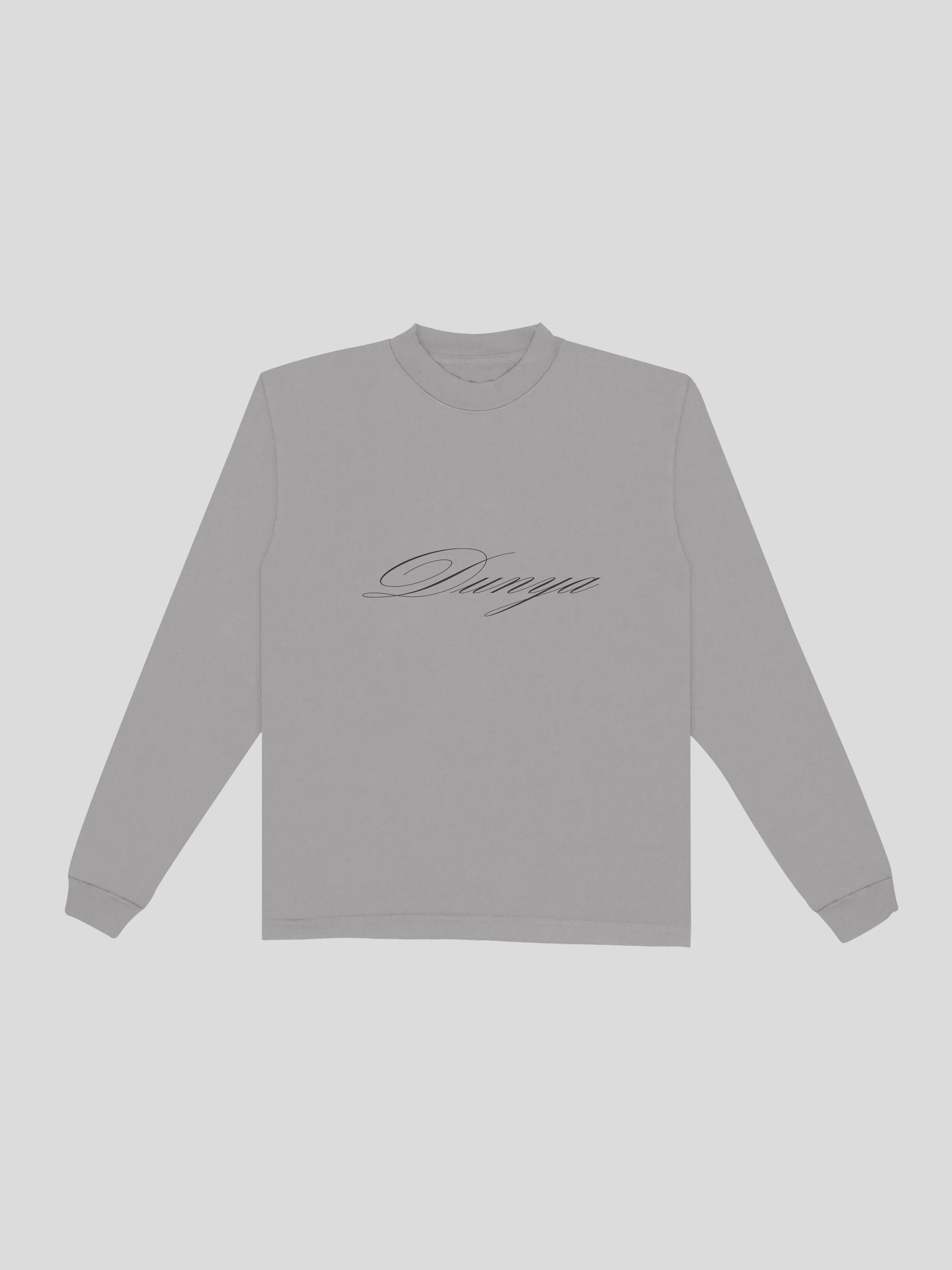 Dunya Script Long Sleeve – Fawn (Front) — muslim street wear, msw (islamic, modest, unisex, y2k)