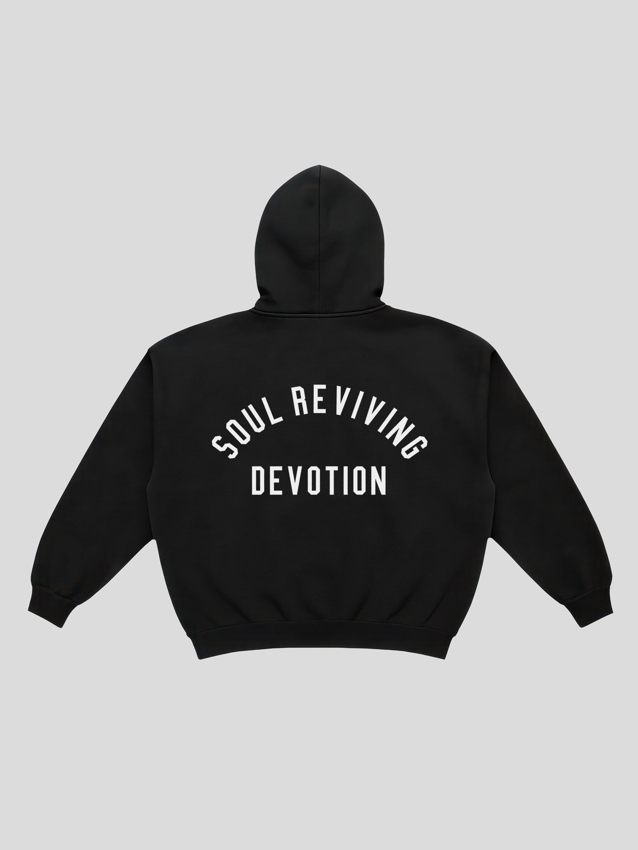 msw Soul Reviving Devotion College Boxy Hoodie – Black — muslim street wear, msw (islamic, modest, unisex, y2k)