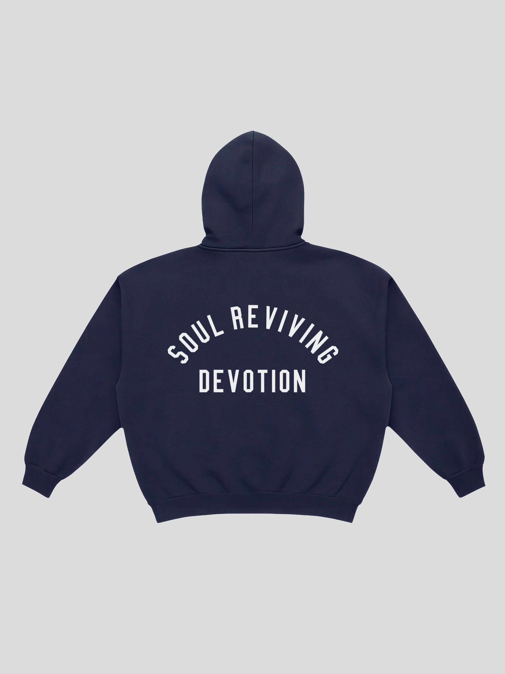 msw Soul Reviving Devotion College Boxy Hoodie – Navy — muslim street wear, msw (islamic, modest, unisex, y2k)