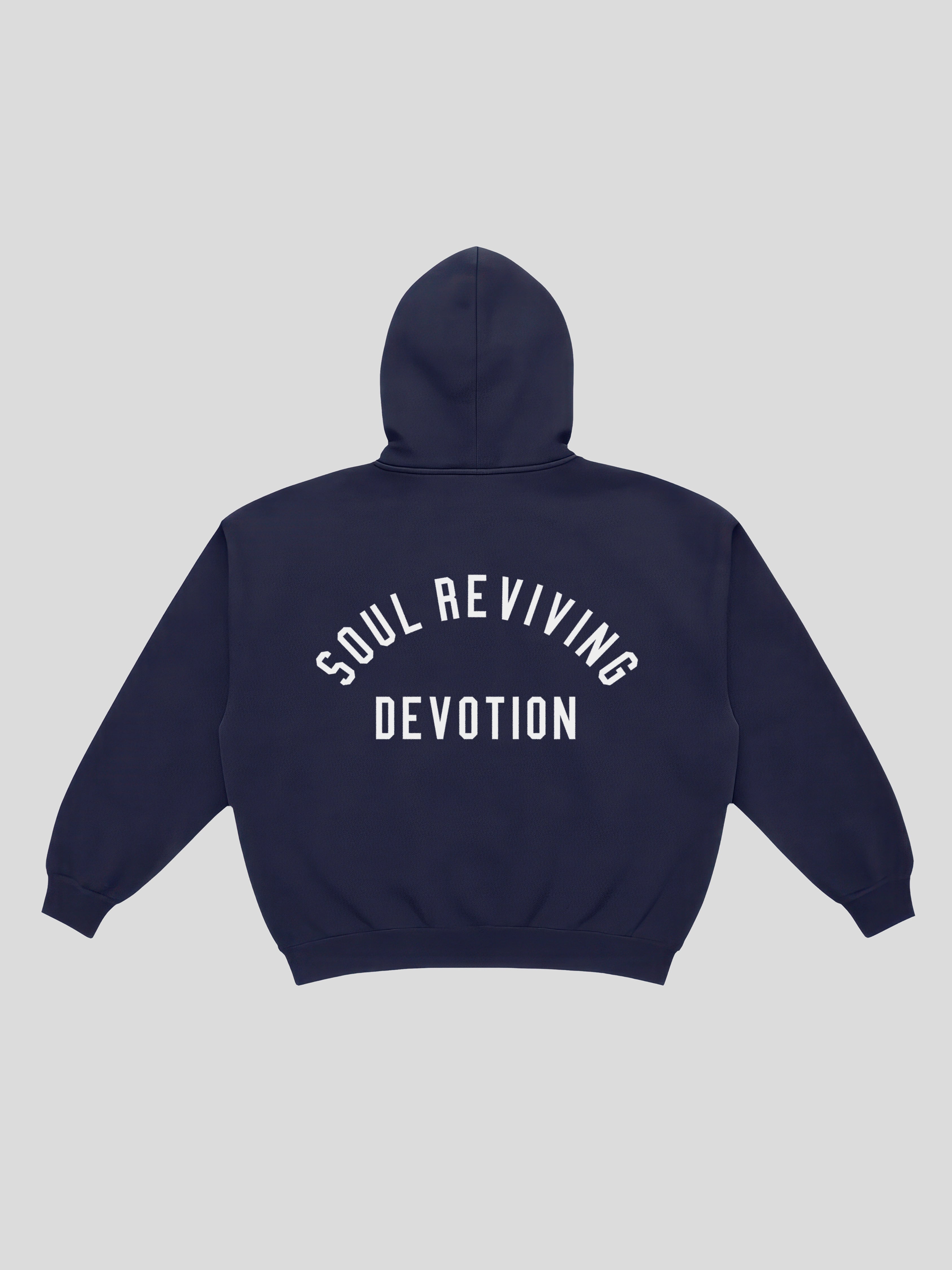 msw Soul Reviving Devotion College Boxy Hoodie – Navy — muslim street wear, msw (islamic, modest, unisex, y2k)
