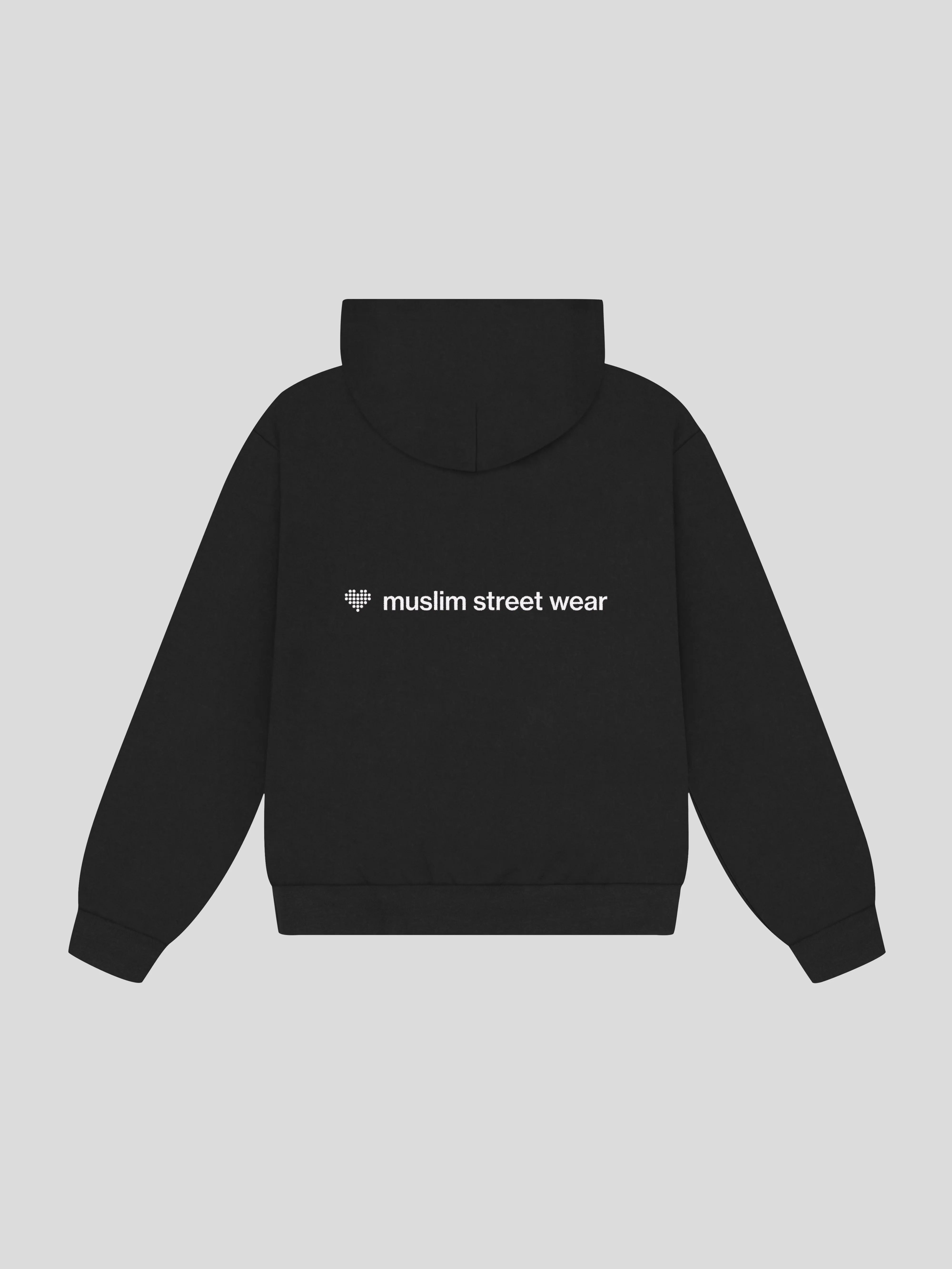 Uniform Boxy Hoodie – Black (Back)  — muslim street wear, msw (islamic, modest, unisex, y2k)