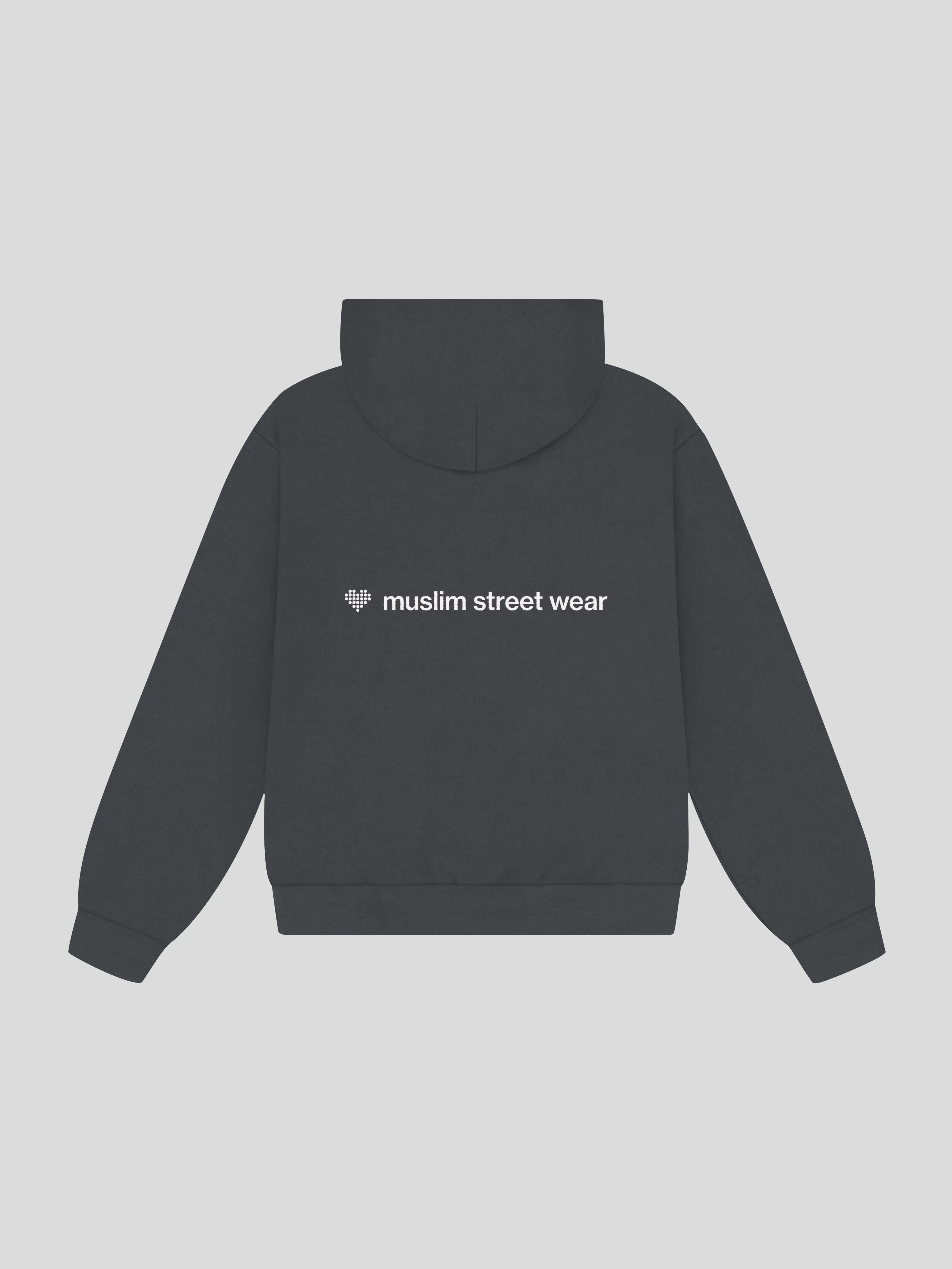 Uniform Boxy Hoodie – Ink (Back) — muslim street wear, msw (islamic, modest, unisex, y2k)