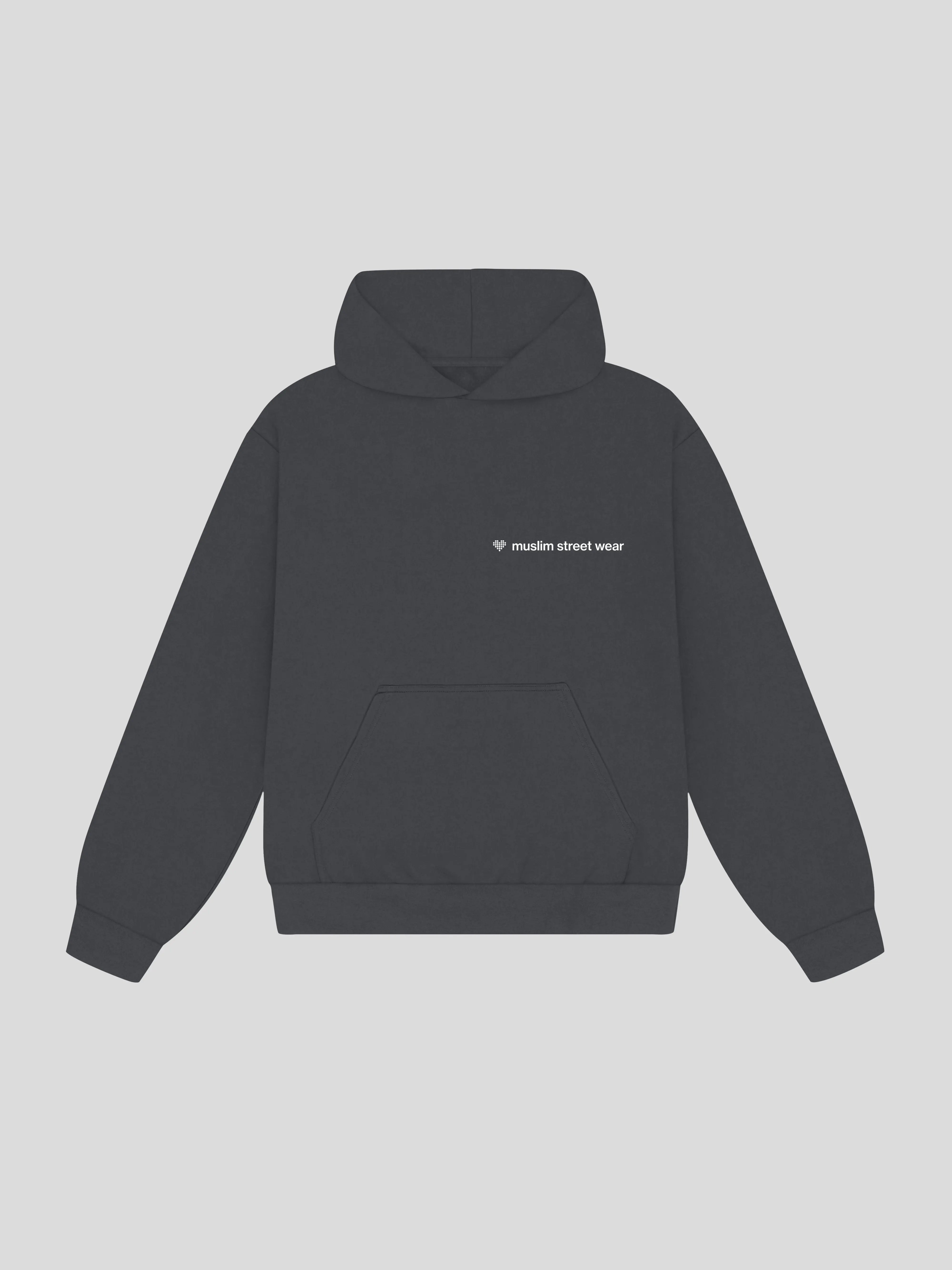 Uniform Boxy Hoodie – Ink (Front) — muslim street wear, msw (islamic, modest, unisex, y2k)