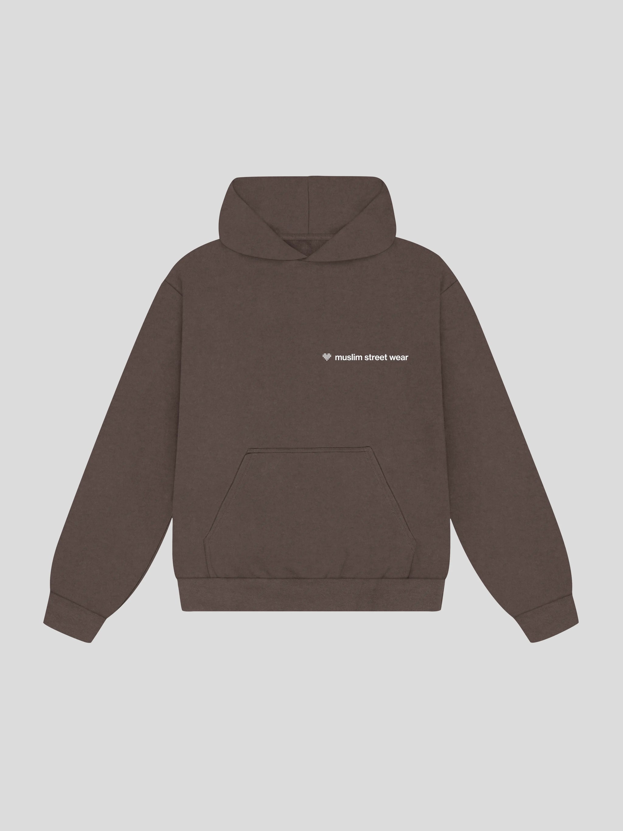 Uniform Boxy Hoodie – Mud (Front) — muslim street wear, msw (islamic, modest, unisex, y2k)