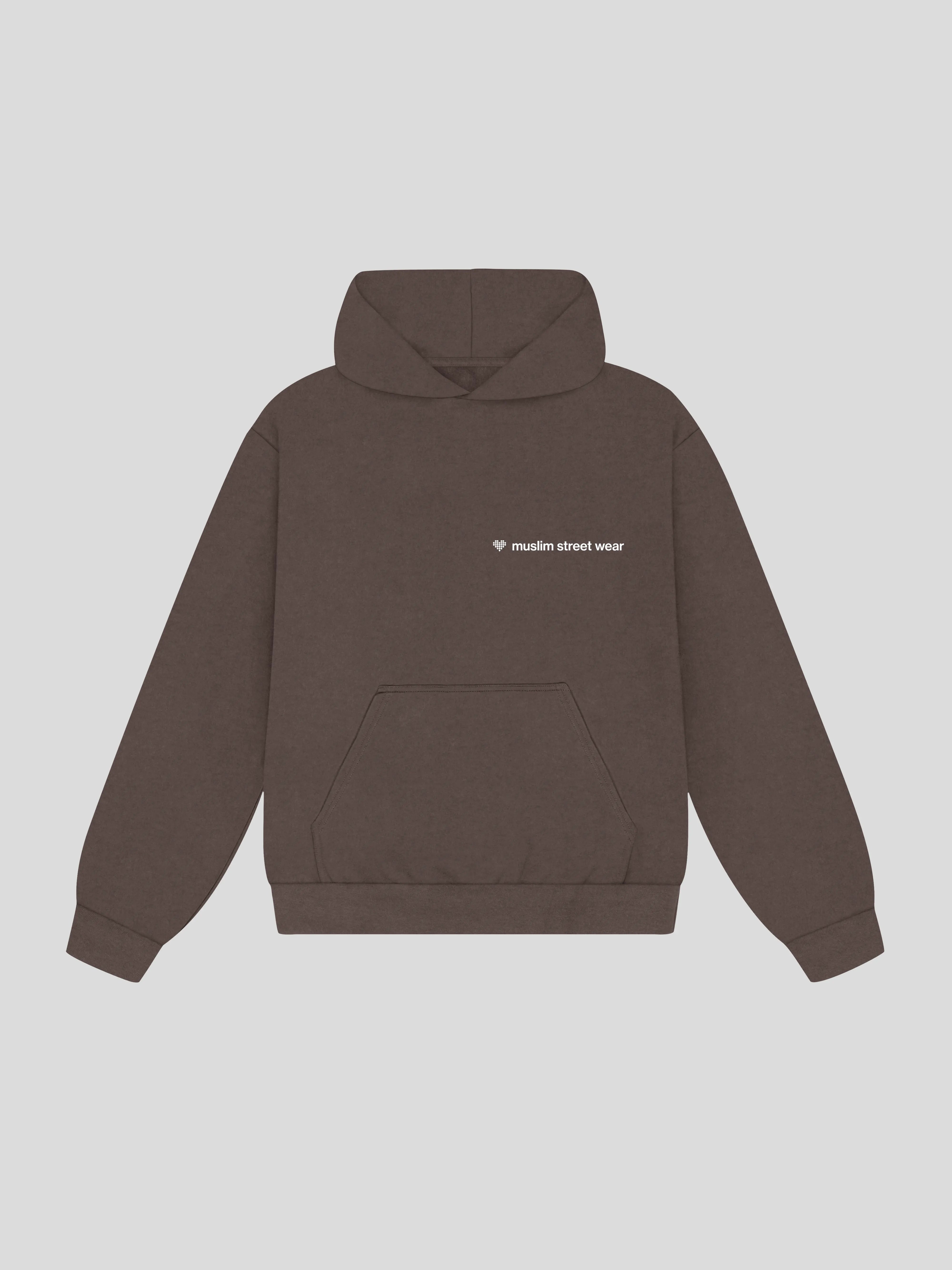 Uniform Boxy Hoodie – Mud (Front) — muslim street wear, msw (islamic, modest, unisex, y2k)