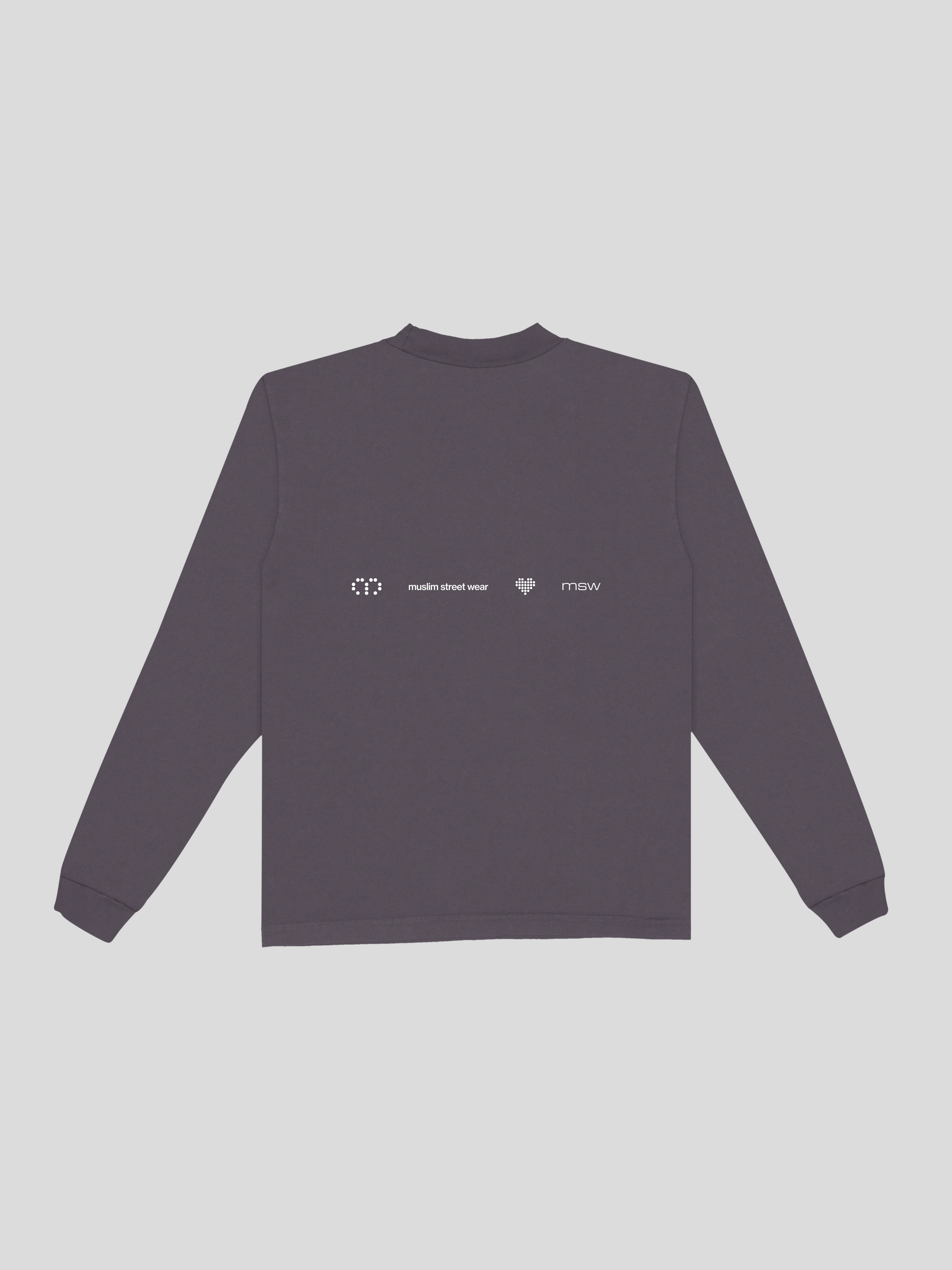I love muslim street wear long sleeve  – Plum (Back) — muslim street wear, msw (islamic, modest, unisex, y2k)