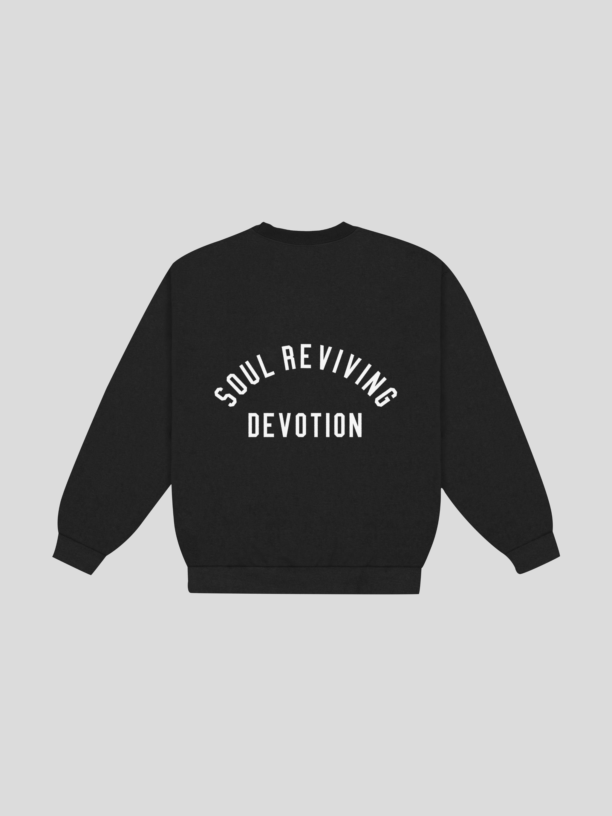 msw Soul Reviving Devotion College Boxy Crewneck – Black — muslim street wear, msw (islamic, modest, unisex, y2k)