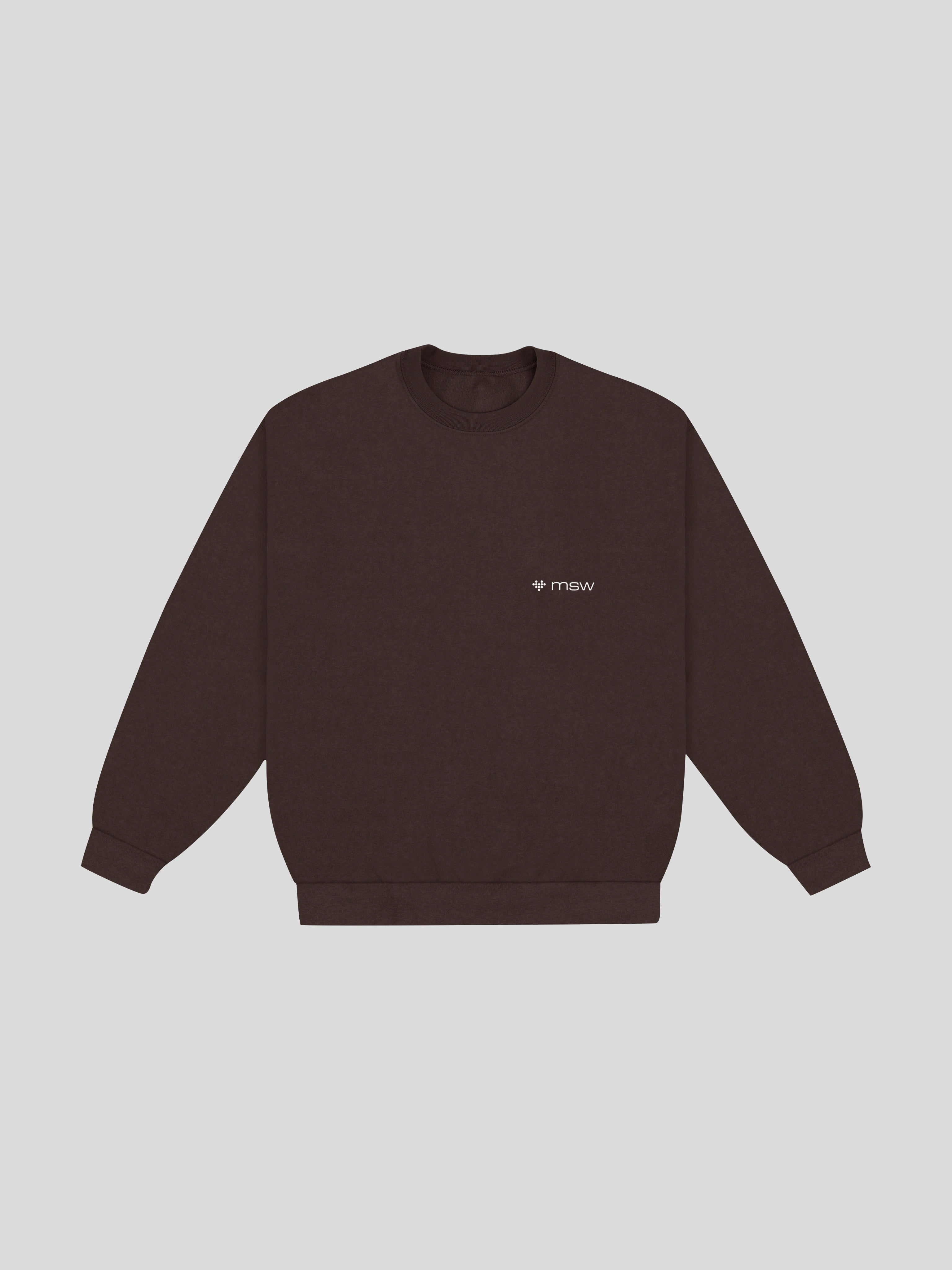 msw Soul Reviving Devotion College Boxy Crewneck – Espresso — muslim street wear, msw (islamic, modest, unisex, y2k)