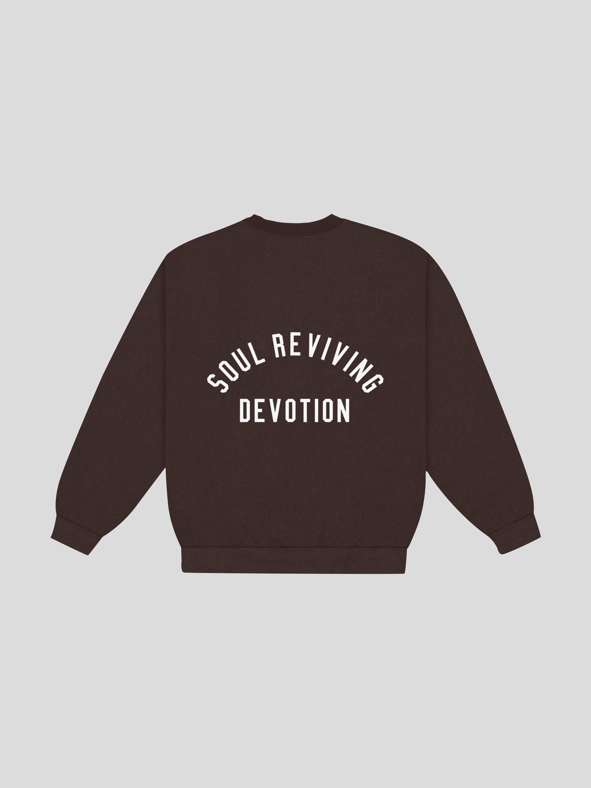 msw Soul Reviving Devotion College Boxy Crewneck – Espresso — muslim street wear, msw (islamic, modest, unisex, y2k)