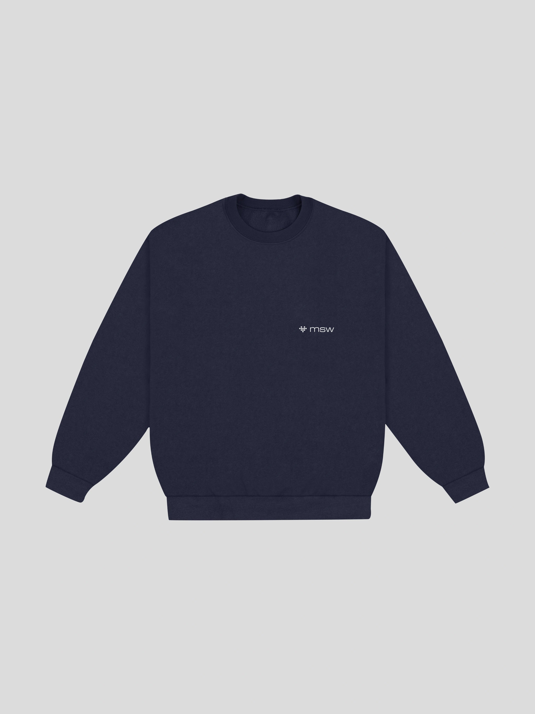 msw Soul Reviving Devotion College Boxy Crewneck – Navy — muslim street wear, msw (islamic, modest, unisex, y2k)