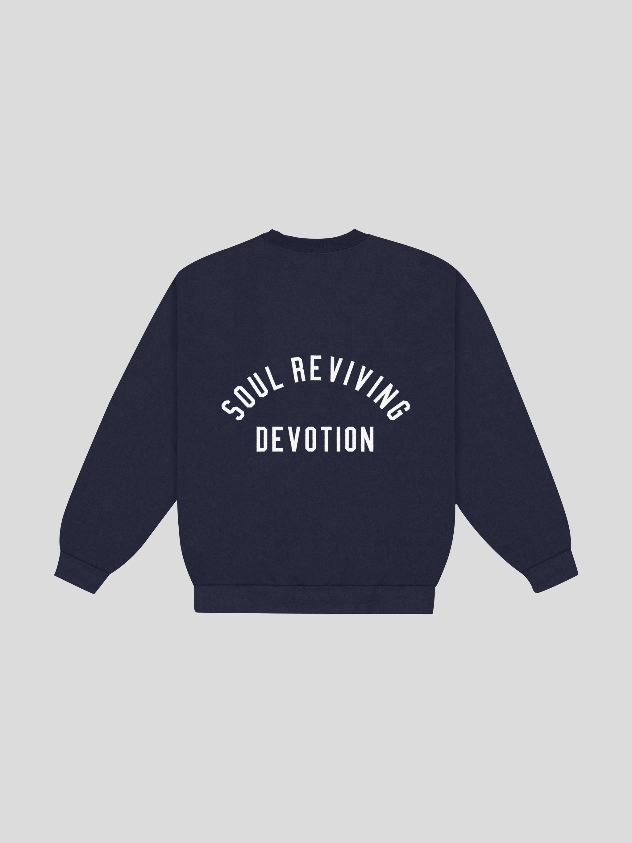 msw Soul Reviving Devotion College Boxy Crewneck – Navy — muslim street wear, msw (islamic, modest, unisex, y2k)