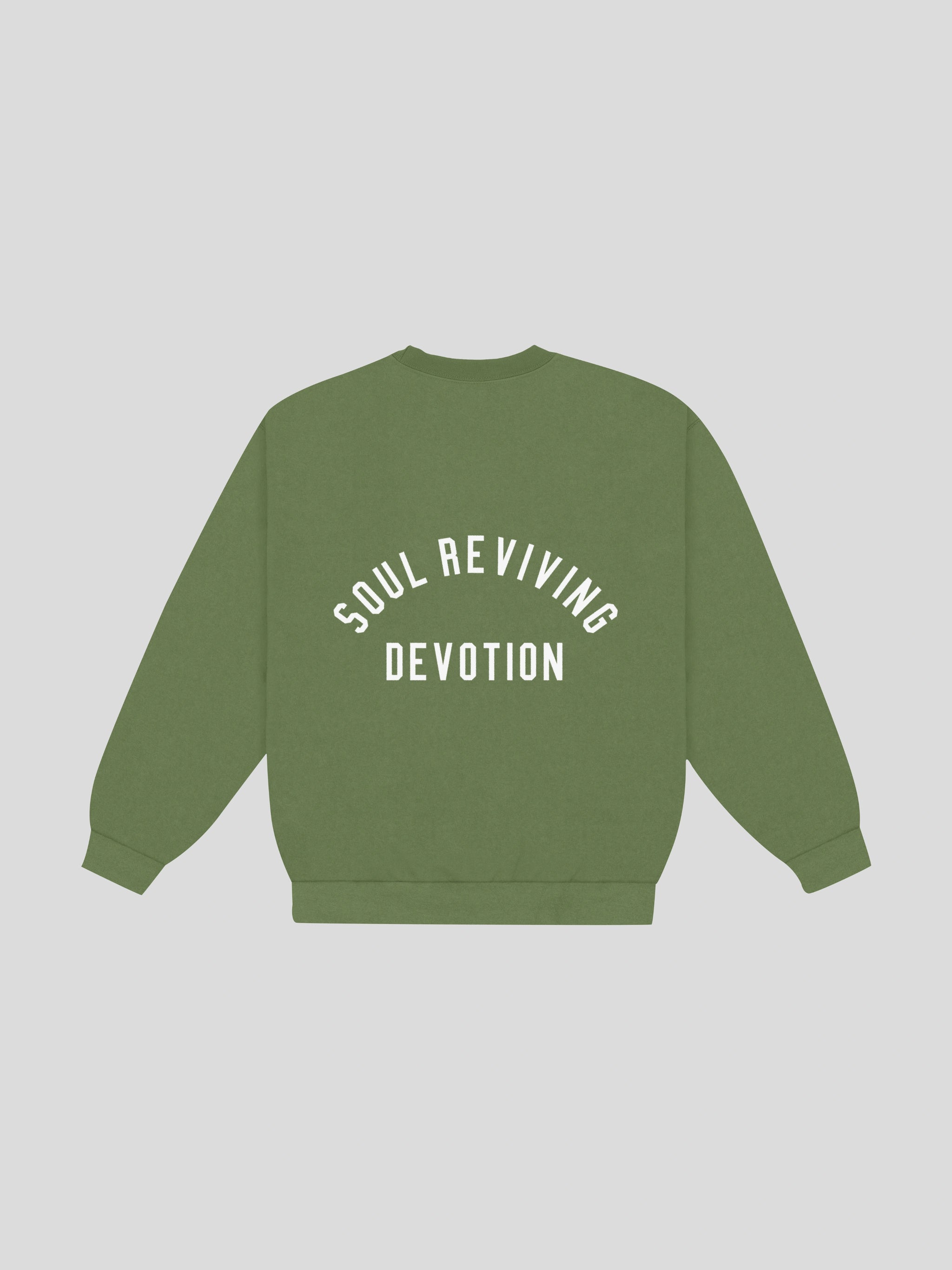msw Soul Reviving Devotion College Boxy Crewneck – Olive — muslim street wear, msw (islamic, modest, unisex, y2k)