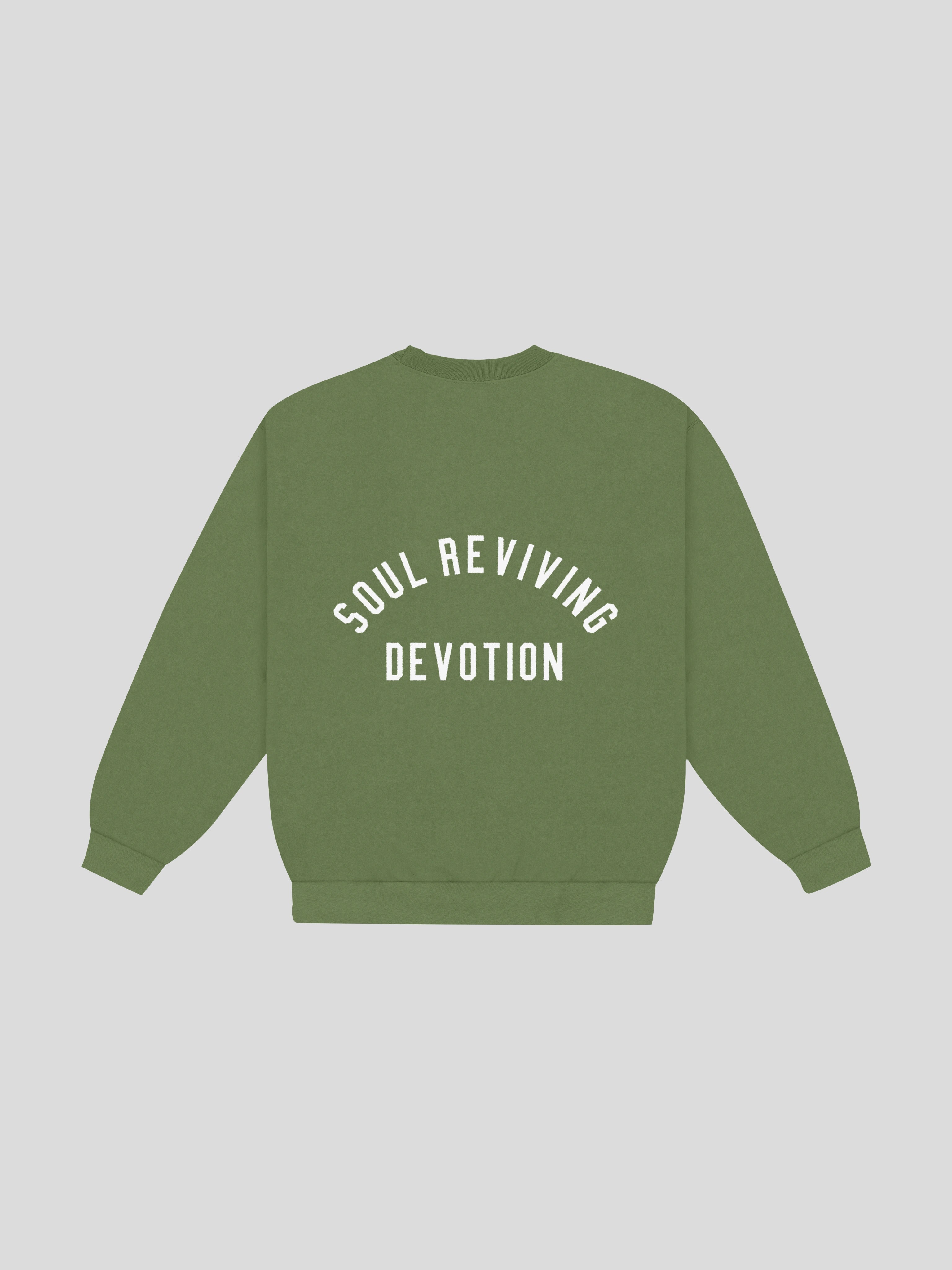 msw Soul Reviving Devotion College Boxy Crewneck – Olive — muslim street wear, msw (islamic, modest, unisex, y2k)