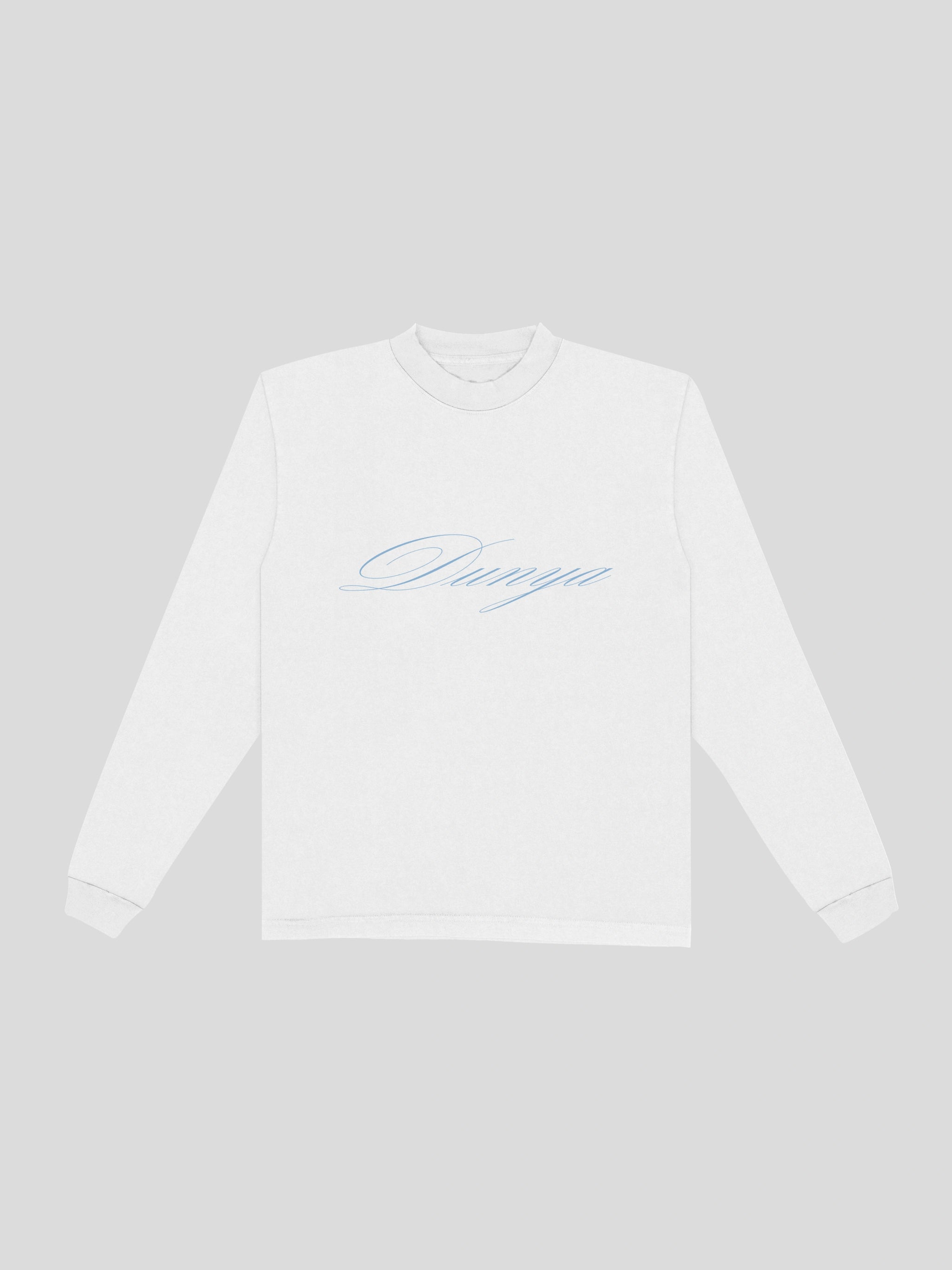 Dunya Script Long Sleeve – White — muslim street wear, msw (islamic, modest, unisex, y2k)