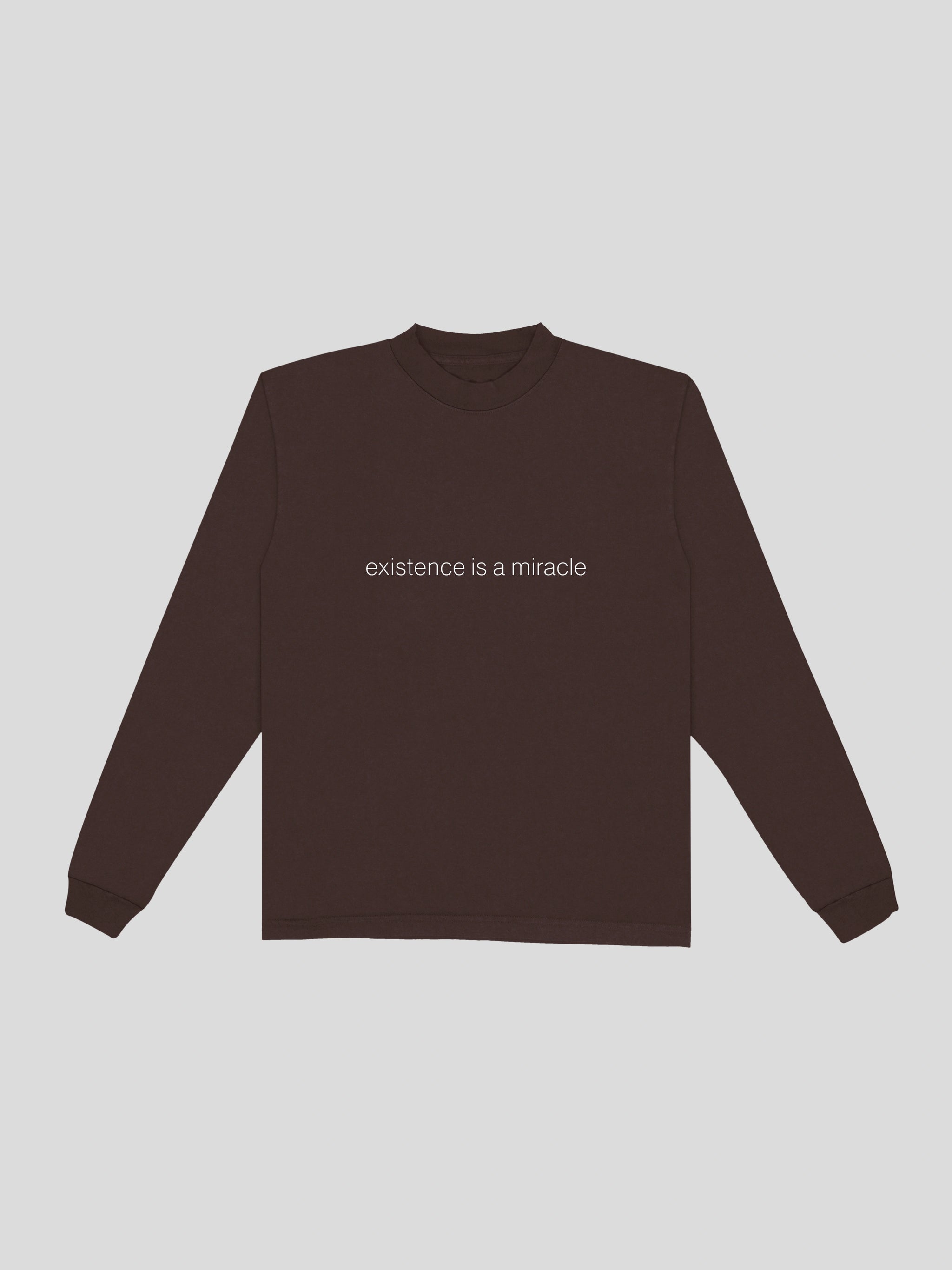espresso existence is a miracle long sleeve tee shirt — muslim street wear, msw (islamic, modest, unisex, y2k)