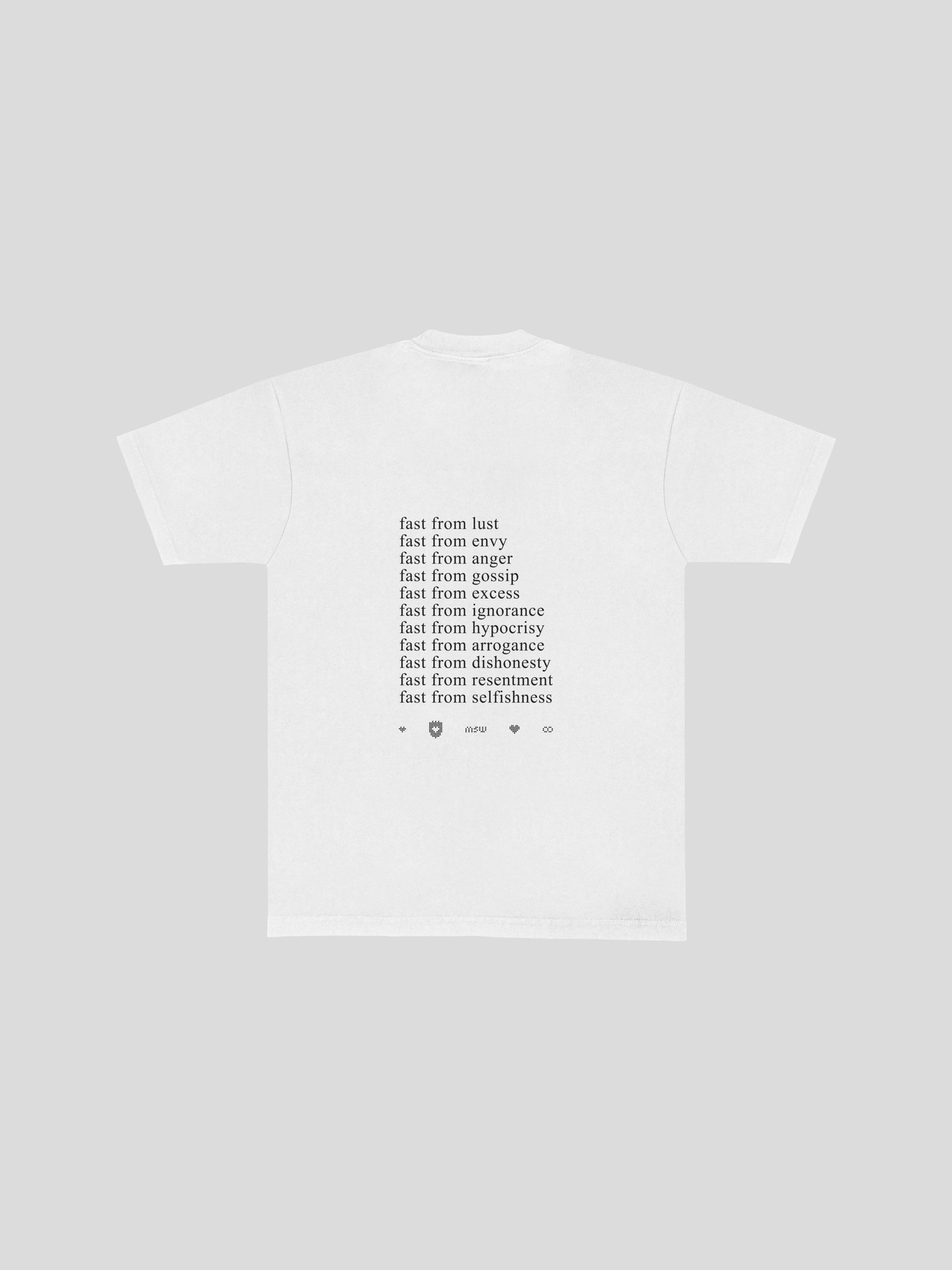 Fasting Ramadan T-Shirt  – White — muslim street wear, msw (islamic, modest, unisex, y2k)