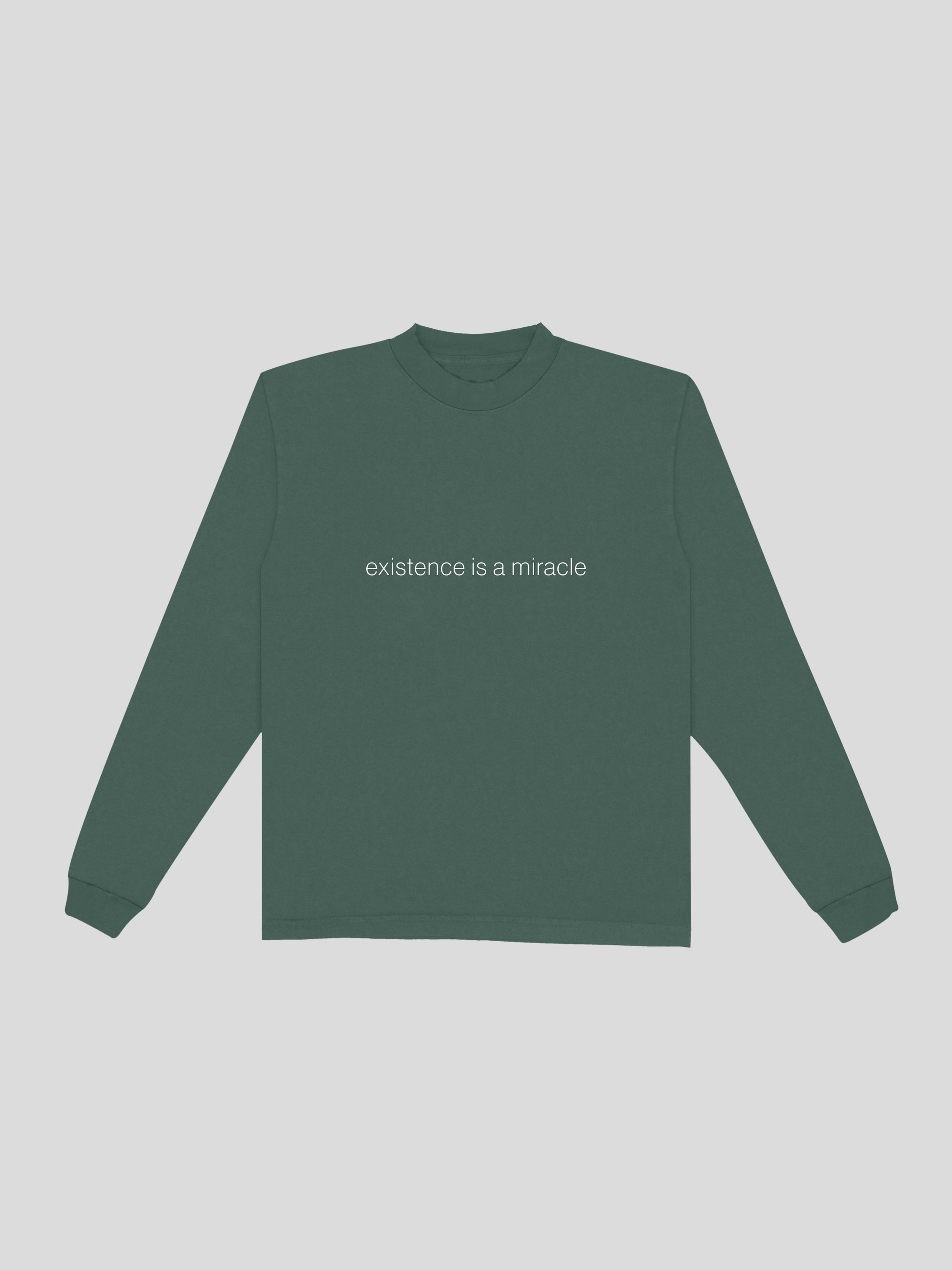 viridian existence is a miracle long sleeve tee shirt — muslim street wear, msw (islamic, modest, unisex, y2k)